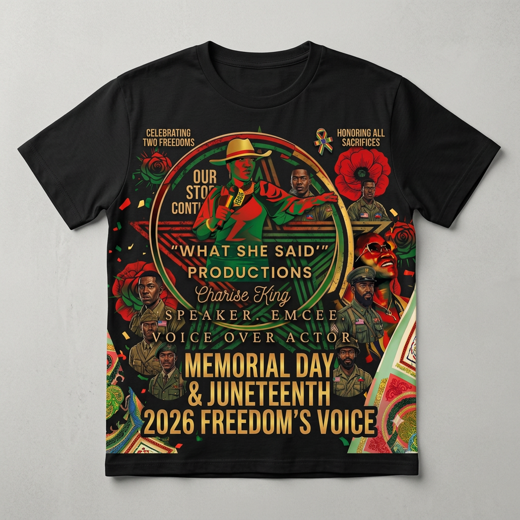 Memorial Juneteenth 2026 — Dark on a black t-shirt