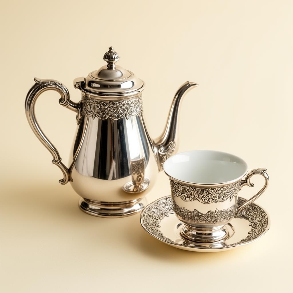 Signature silver teapot and matching teacup